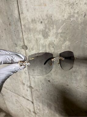 Cartier Rimless Sunglasses with Crystal Gold Accents - Gray